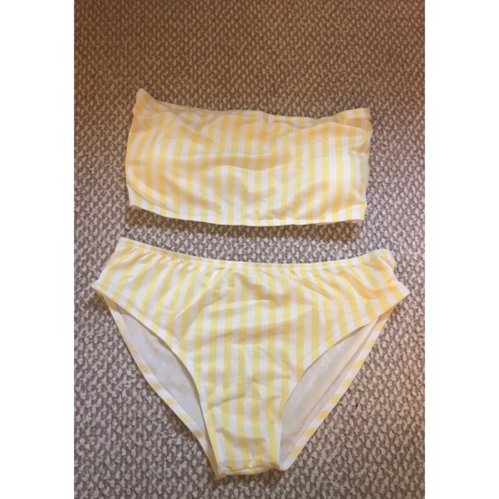 yellow striped high waisted baiting suit